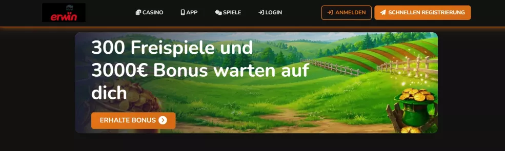 Erwin Casino Bonus - bis zu 500 Freispiele sichern